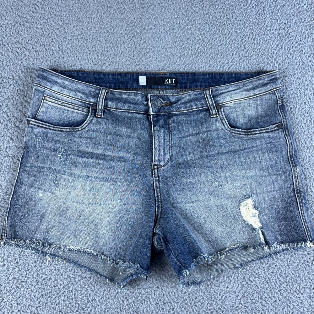 Kut From The Kloth Shorts Womens 14 Blue Gidget Fray Light Wash Mid Cut Off Jean